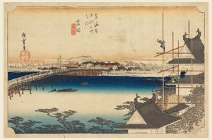Yoshida (Toyokawa Brug), in De Drieënvijftig Stations van de Tokaido Weg (Tokaido Gojusan Tsugi-no Uchi) door Ando Hiroshige