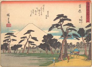 Yoshiwara, uit de serie De Drieënvijftig Stations van de Tokaido Weg, begin 20e eeuw door Ando Hiroshige