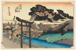 Yugoyoji Tempel (Fugisawa), in De Drieenvijftig Stations van de Tokaido Weg (Tokaido Gojusan Tsugi-no Uchi) door Ando Hiroshige