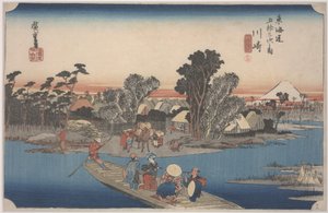 Een veerboot op de Rokugo-rivier