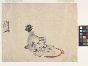 Een Vrouw Buigend door Ando or Utagawa Hiroshige