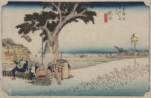 Een theekraam buiten door Ando or Utagawa Hiroshige