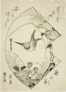Herfstbloem en mus, ca. 1835 (houtsnede; koban) door Ando or Utagawa Hiroshige