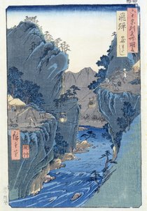 Mandveer, Kagowatashi, Hida Provincie door Ando or Utagawa Hiroshige
