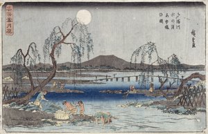 Vissen Vangen bij Maanlicht op de Tama Rivier, uit de serie 