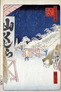 Honderd beroemde uitzichten van Edo: de Bikuni-brug in de sneeuw door Ando or Utagawa Hiroshige