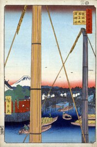 Honderd beroemde gezichten van Edo: de Inari-brug en de Minato-tempel in Teppozu door Ando or Utagawa Hiroshige