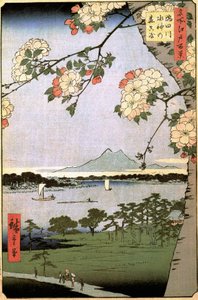 Honderd beroemde uitzichten van Edo: Massaki en het Suijin-bos bij de Sumida-rivier door Ando or Utagawa Hiroshige