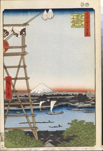 Honderd beroemde uitzichten van Edo: Ekoin-tempel in Ryogoku en Moto-Yanagi-brug