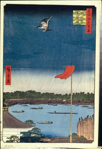 Komakata Hall en Azuma-brug door Ando or Utagawa Hiroshige
