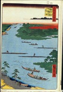 Honderd beroemde uitzichten van Edo: De monding van de Nakagawa-rivier door Ando or Utagawa Hiroshige