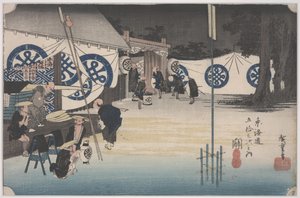 Vroeg vertrek uit de Honjin door Ando or Utagawa Hiroshige