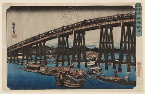 Genieten van de avondkoelte bij Ryōgoku-brug door Ando or Utagawa Hiroshige