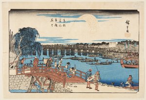 Vuurwerk bij Ryōgoku-brug door Ando or Utagawa Hiroshige
