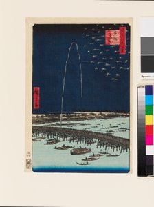Vuurwerk bij Ryōgoku Brug door Ando or Utagawa Hiroshige