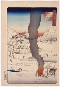 Vissen bij het Suwa-meer in Shinano door Ando or Utagawa Hiroshige