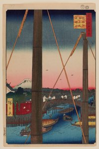 Inari-brug en Minato schrijn, Teppozu door Ando or Utagawa Hiroshige
