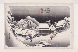 Kanbara: Nacht sneeuw (kleur houtsnede)