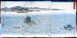 Naruto-kloof in Awa. Prenten door Katsushika (Utagawa) Hiroshige (1797-1858).