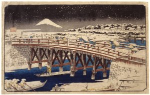Nihonbashi in de sneeuw door Ando or Utagawa Hiroshige
