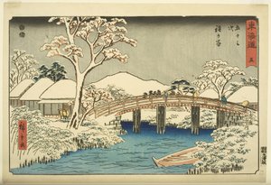 Nr. 5, Hodogaya: De Katabira-rivier en Katabira-brug door Ando or Utagawa Hiroshige