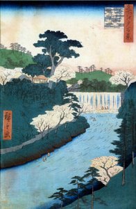 Honderd beroemde uitzichten van Edo: dam van de Otonashioji-rivier door Ando or Utagawa Hiroshige