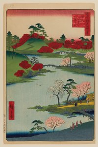 Open Tuin bij Fukagawa Hachiman Shrine door Ando or Utagawa Hiroshige