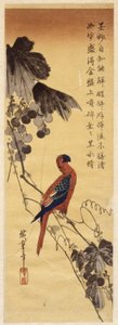 Papegaai en druivenranken door Ando or Utagawa Hiroshige