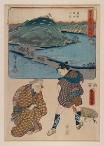 Afdruk uit de serie Drieënvijftig etappes van de Tokaido (Tokaido Gojusan) door Ando or Utagawa Hiroshige