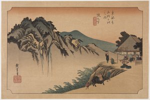 Sakanoshita: Fudesute-berg door Ando or Utagawa Hiroshige