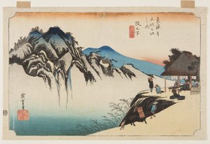 Sakanoshita: Fudesute Berg door Ando or Utagawa Hiroshige