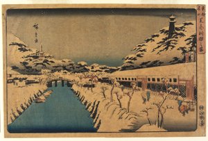 Sneeuw bij de Akabane Brug in Shiba, 1844-45