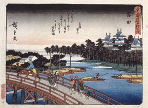 Station 35, Yoshida; Kyoka Tokaido-serie door Ando or Utagawa Hiroshige
