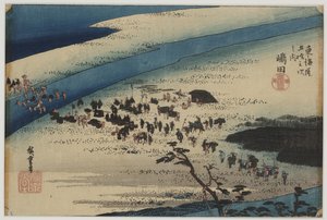 Suruga-oever van de Oi-rivier door Ando or Utagawa Hiroshige