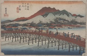 De Grote Sanjo Brug, 1834 door Ando or Utagawa Hiroshige