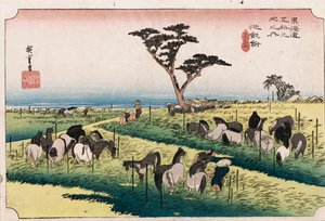 De Paardenmarkt in de Vierde Maand bij Chiryu, uit de Serie De Drieënvijftig Stations van de Tokaido, ca. 1834