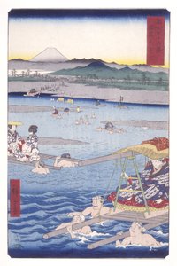 De ?i Rivier tussen Suruga en T?tomi Provincies door Ando or Utagawa Hiroshige