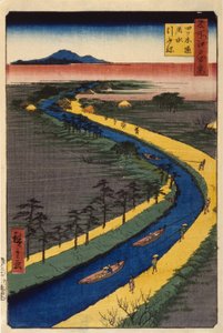 Sleepboten op het Yotsugidōri-kanaal door Ando or Utagawa Hiroshige