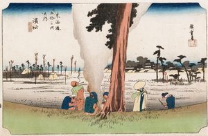 Winterzicht, Hamamatsu, uit de serie De drieënvijftig stations van de Tokaido, ca. 1834 door Ando or Utagawa Hiroshige