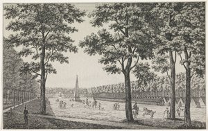 Gezicht op het Franse kamp op het Malieveld te Den Haag ter ere van de troonsbestijging van Lodewijk Napoleon door André