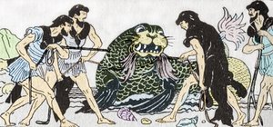 Odyssee van Homerus: “Menelaos keert terug van de Trojaanse Oorlog, vangt met zijn metgezellen de god Proteus op het eiland Pharos” door Andre Bonamy