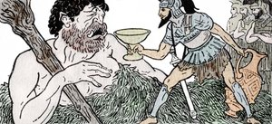 Odyssee van Homerus: Odysseus biedt een beker wijn aan Polyphemus, de Cycloop
