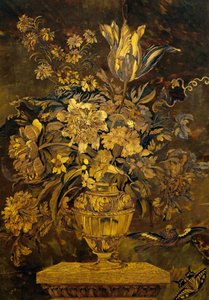 Inlegwerk op ebbenhouten kastdeur, door André-Charles Boulle (1642-1732), Frankrijk door Andre Charles Boulle