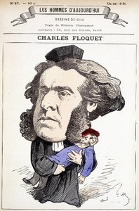 Cartoon door Charles Floquet (1828-1896), advocaat en voorzitter van de Raad tussen 1888 en 1889. Hij verwondde generaal Boulanger in een duel, wiens ideeën hij bestreed. Tekening door Gill in 