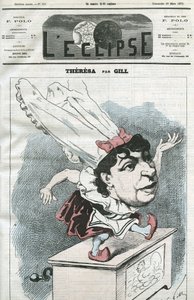 Cartoon door Emma Valendon genaamd Theresa (1837-1913), Franse populaire zangeres. Omslag in 