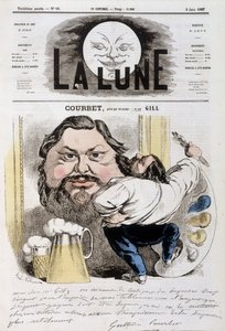Cartoon door Gustave Courbet - Illustratie door Andre Gill (1840-1885) in "La Lune" van 09/06/1867 door Andre Gill