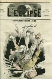 Giboulees de mars, illustratie van een man die in een emmer valt. Omslag in 