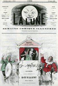 Heb je de maan gezien? in het theater van de maan in Parijs. Cartoon door Gill, in 