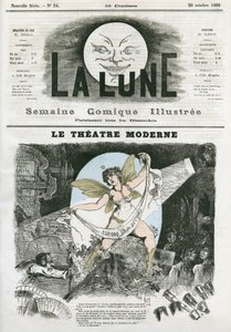 Le Theatre Moderne in Parijs. Karikatuur door Gill, in 