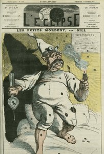 Kleintjes bijten, karikatuur door Willem I (1797-1888), koning van Pruisen en keizer van Duitsland. Omslag in 